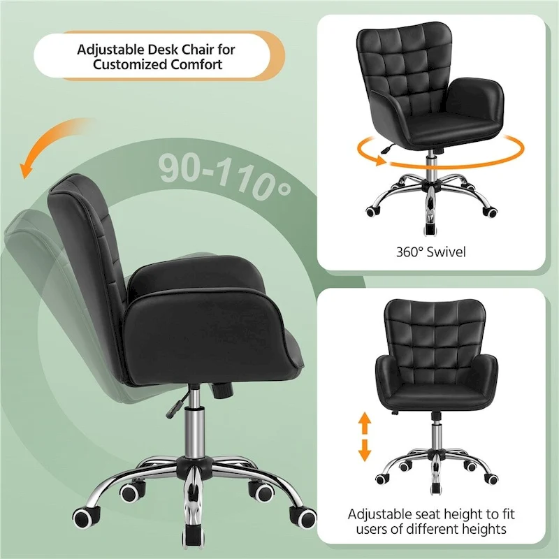 Yaheetech Faux Leather Desk Chair with Padded Armrests Modern Office Chair - N/A
