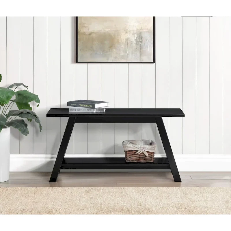 Roundhill Furniture Elyz Solid Wood Bench with Shelf, White