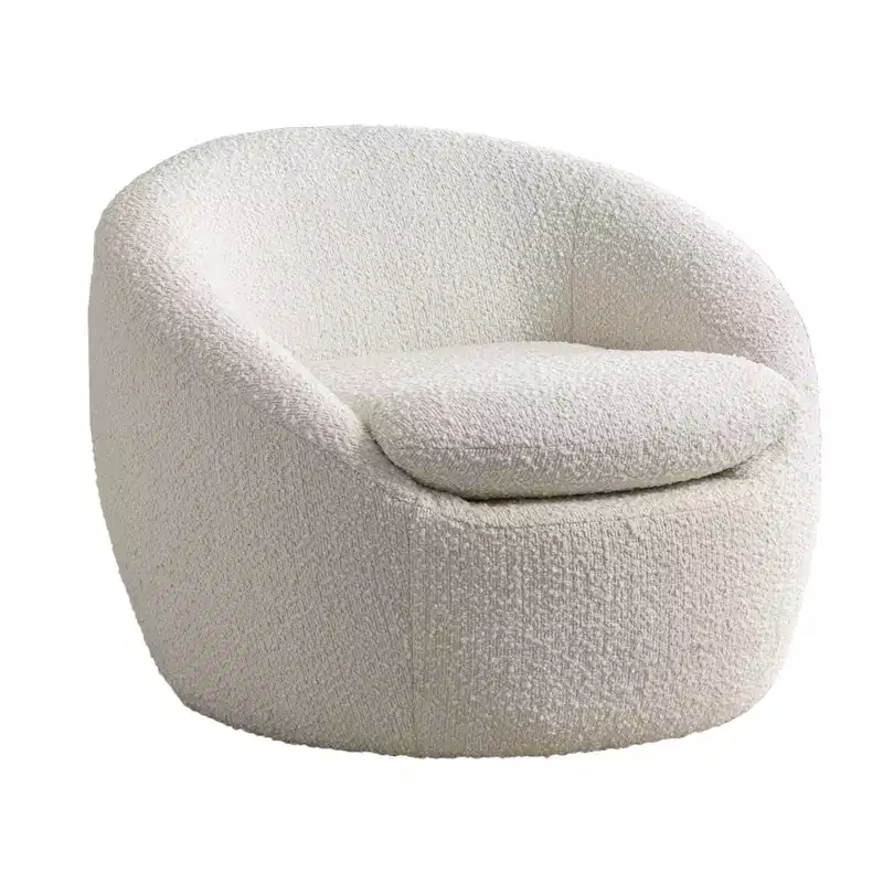Homy Casa Modern Boucle Swivel Barrel Accent Chair with 360 Base and Cushioned Seat, for Living Room or Bedroom, White
