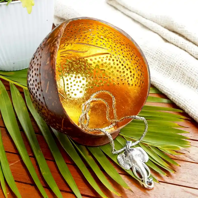 Novica Handmade Floral Light Coconut Shell Catchall