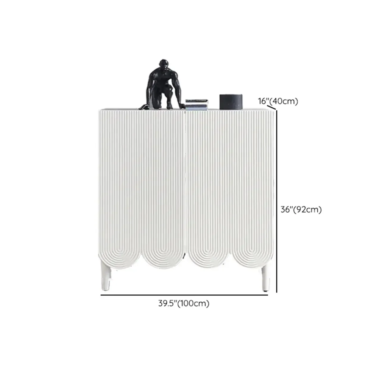 Modern White Wood Scalloped Adjustable Shelves Cabinet