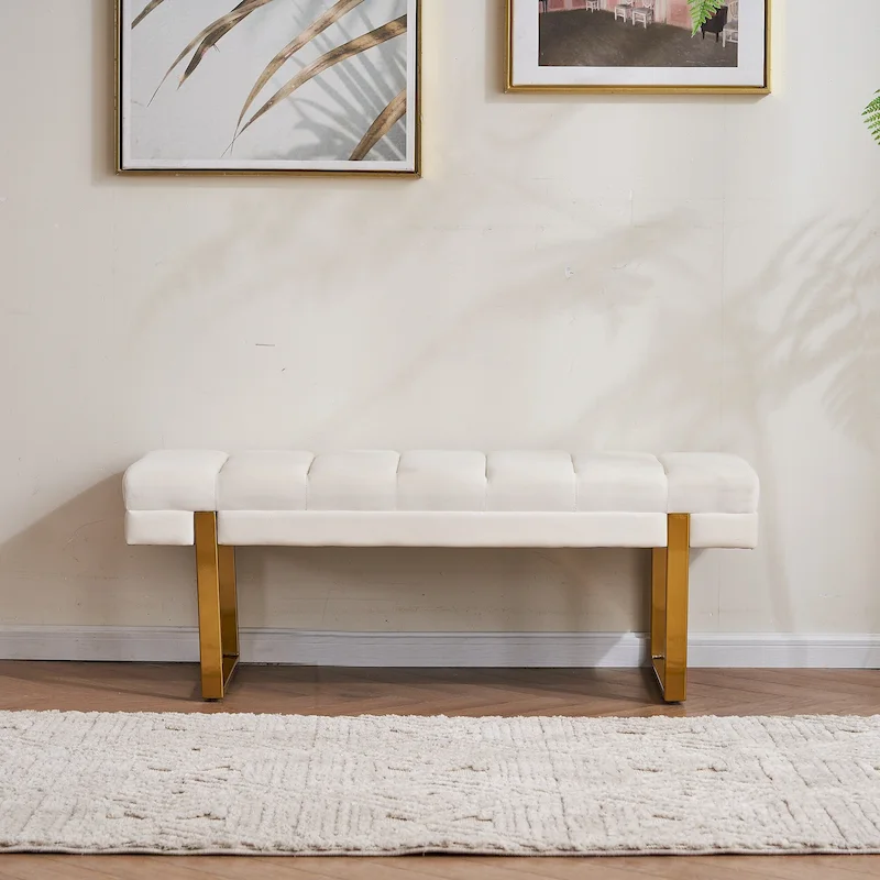 Upholstered Bedroom Bench Tufted Entry Bench Velvet End of Bed Bench for Living room Window