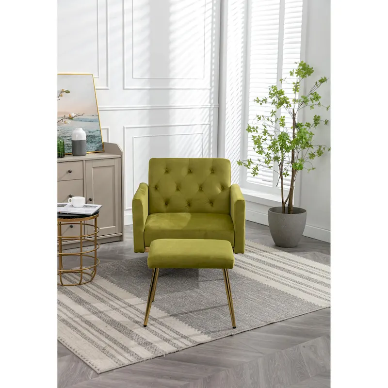 Olive Green 32.28 Tufted Accent Chair with Ottoman