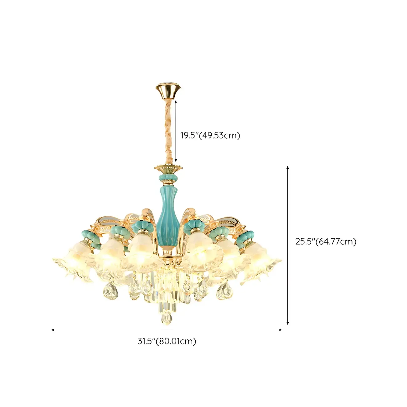 Living Room Down Light Crystal Chandelier with Flower Glass Shape