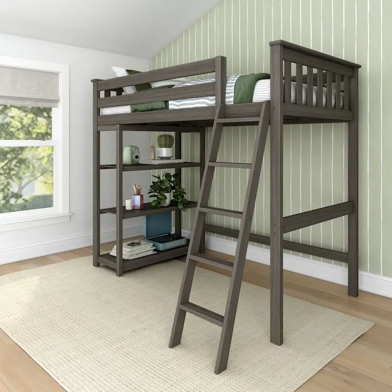 Twin Size High Loft Bed with Bookcase