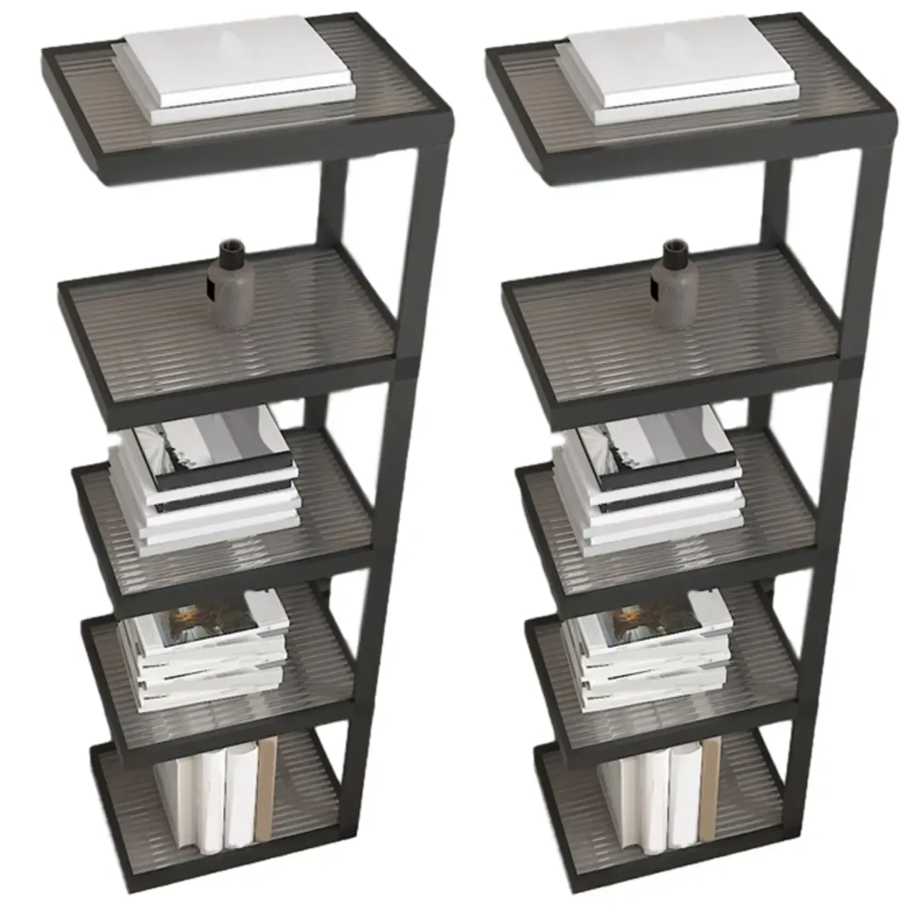 Extra Tall Simple Glass Top and Steel 3 Shelves Nightstand