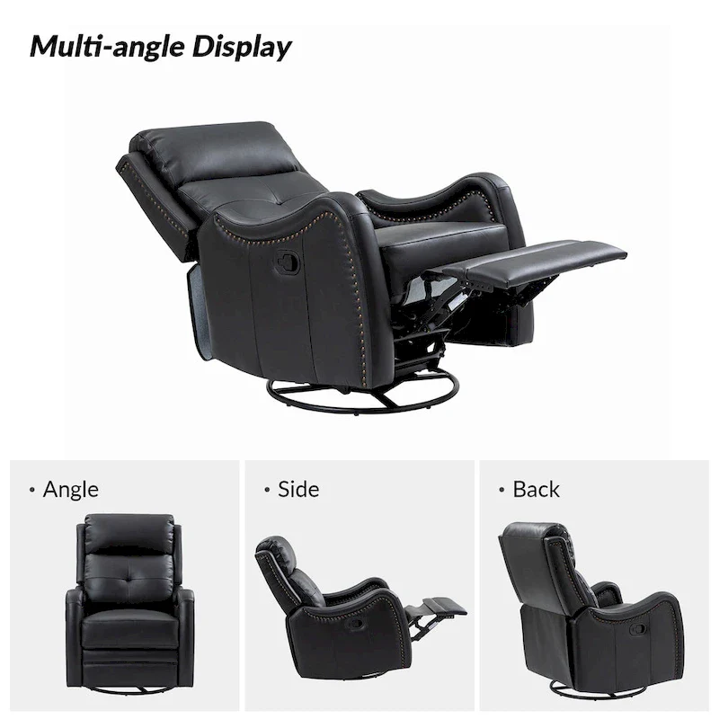 FrancoModern Genuine Leather Swivel Rocker Recliner with Nailhead Trims by HULALA HOME