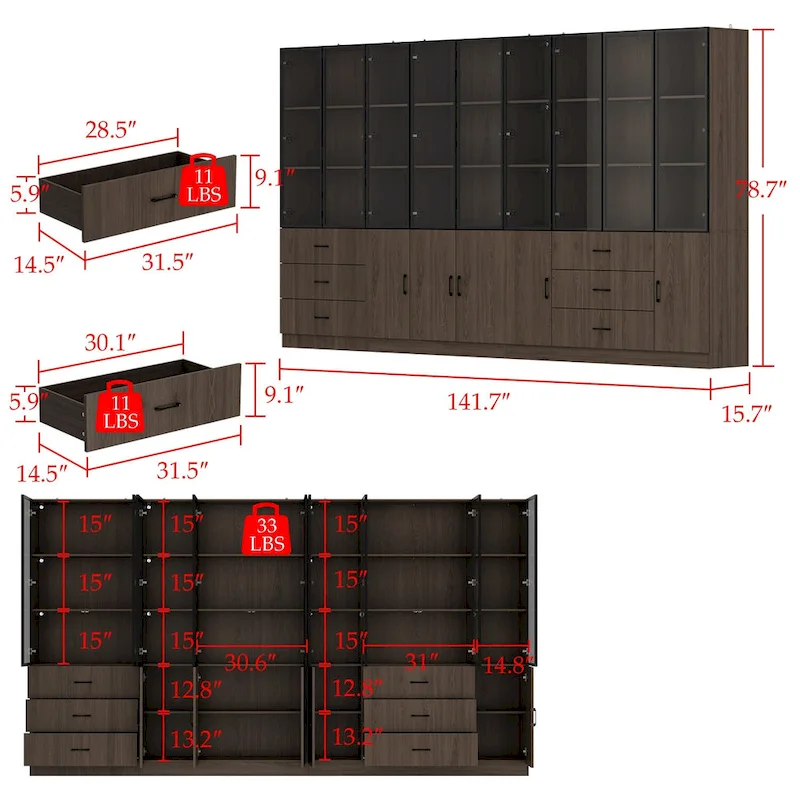 Modular Wood Grain Aluminum Alloy Cabinet with LED Lighting