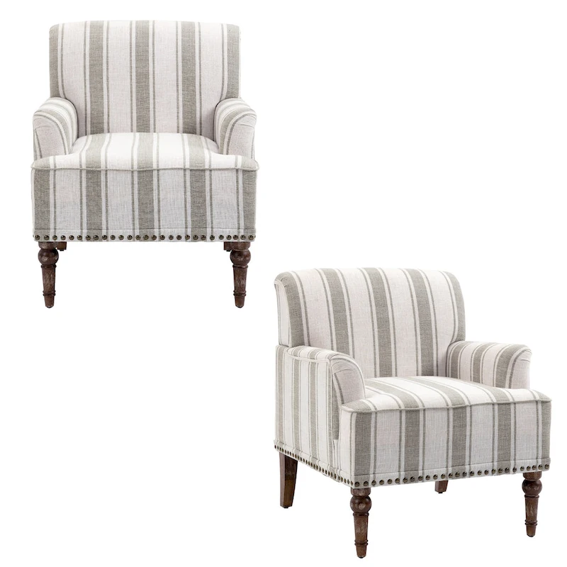 Traditional Upholstered Stripe Accent Chair Modern Armchair