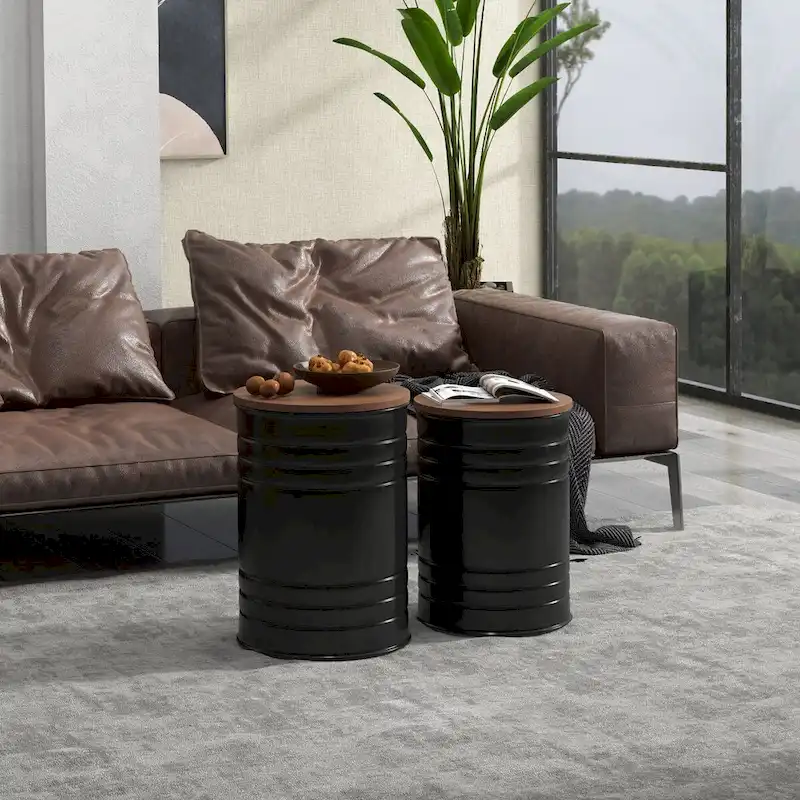 Nesting Storage Ottomans Set of 2 with Lids, Hidden Space