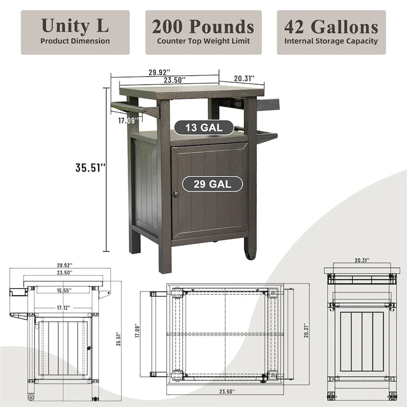 Grill Carts Outdoor w/ Storage and Wheels, Whole Metal Portable Table