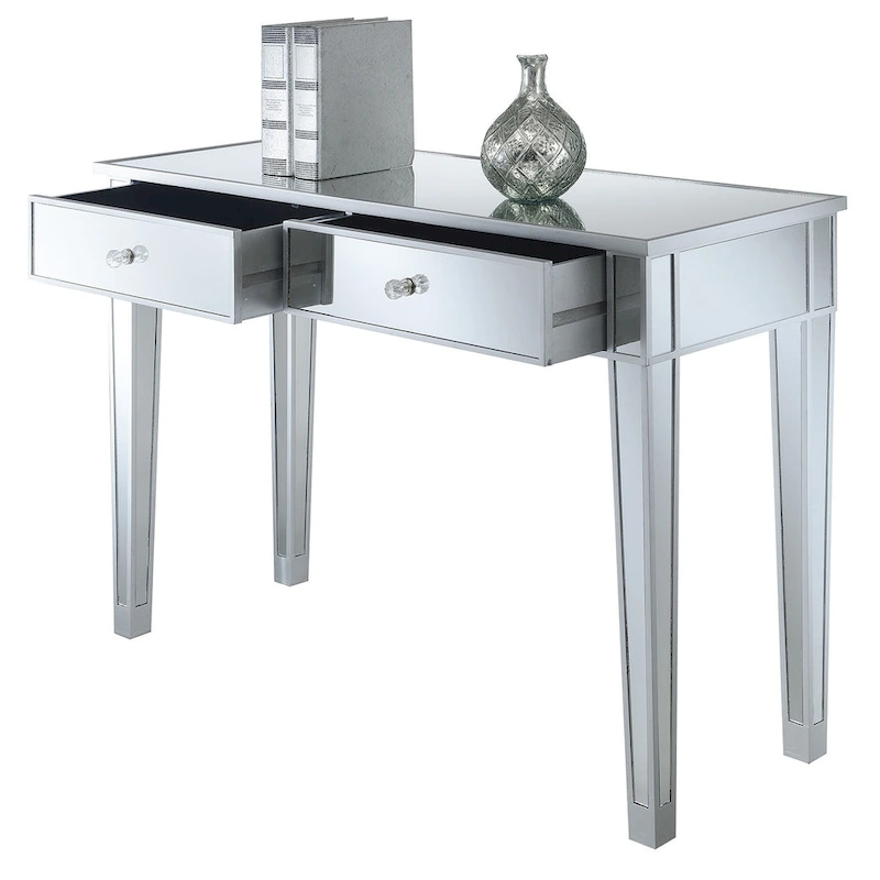 Convenience Concepts Gold Coast Mirrored 2 Drawer Desk/Console Table