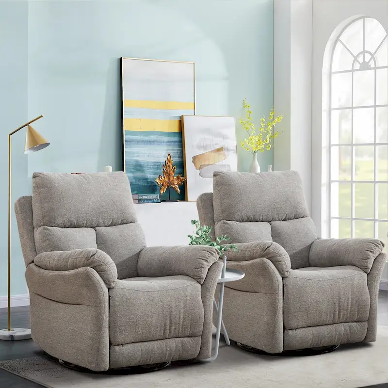 Fabric Overstuffed Swivel Rocker Manual Recliner Chair