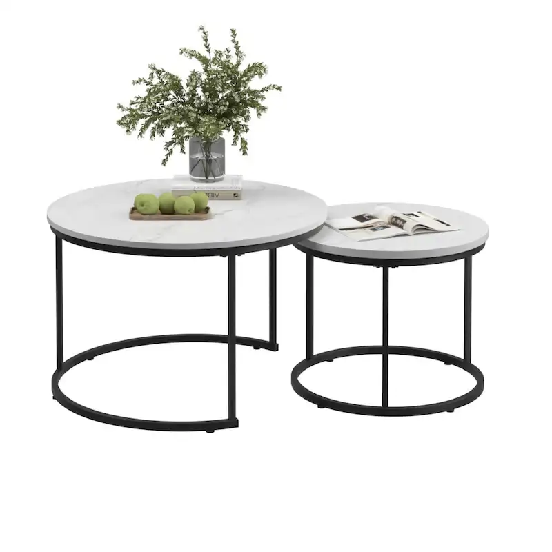 Nesting Coffee Table Set of 2, 27.6inch Round Coffee Table Wood Finish with Sturdy Metal Frame,End Table Side Tables