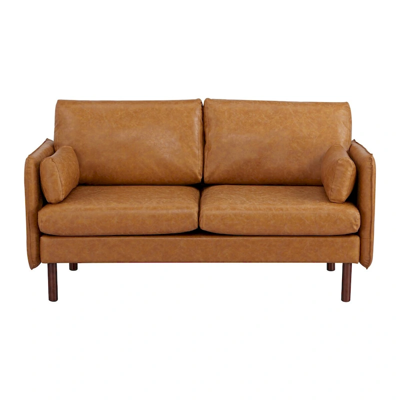 Yucca Modern Loveseat Sofa, Polyester / Vegan Leather Settee Couch - Includes 2 Pillows