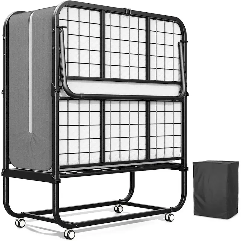 Roll away Space-Saving Sturdy Metal Frame Folding Guest Bed with 5  Thick Mattress