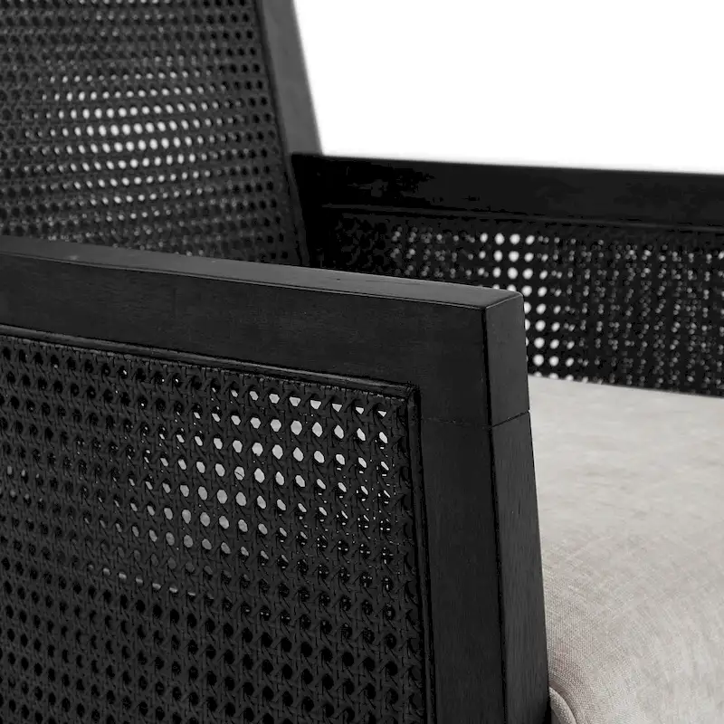 Cane Accent Armchair, Cream/Tan/Black, Wood Frame, Farmhouse, Seats 1