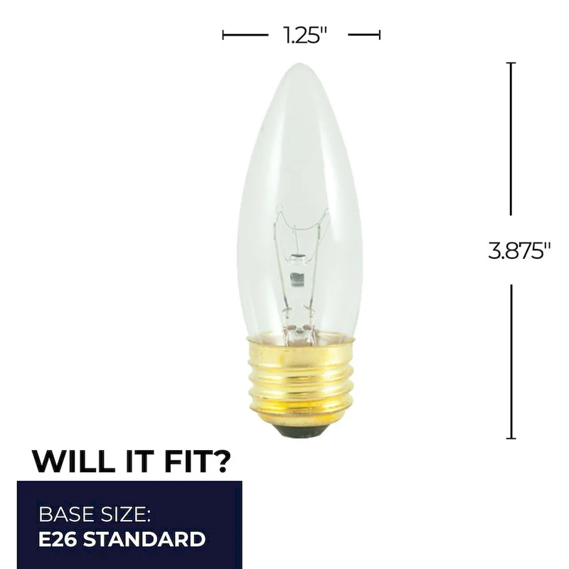 Bulbrite Pack of (50) 40 Watt Dimmable B10 Incandescent Light Bulbs with Clear Finish and Medium (E26) Base - Warm White Light