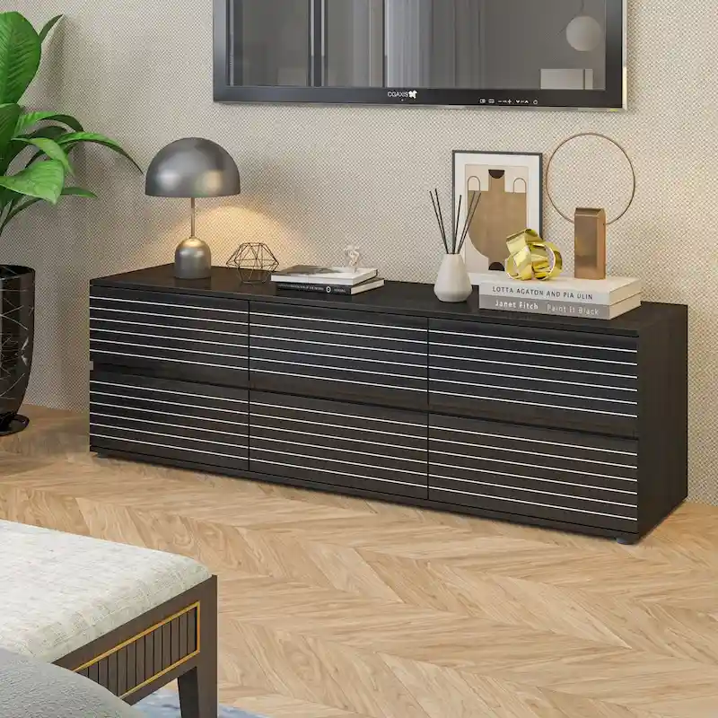 63 Multipurpose 6-Drawer Dresser and Television Stand Enertainment