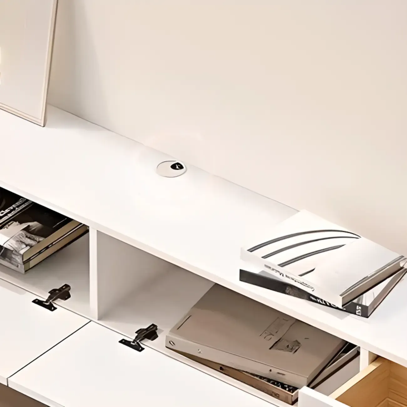 55 White Rubberwood Floating TV Stand with Cable Management