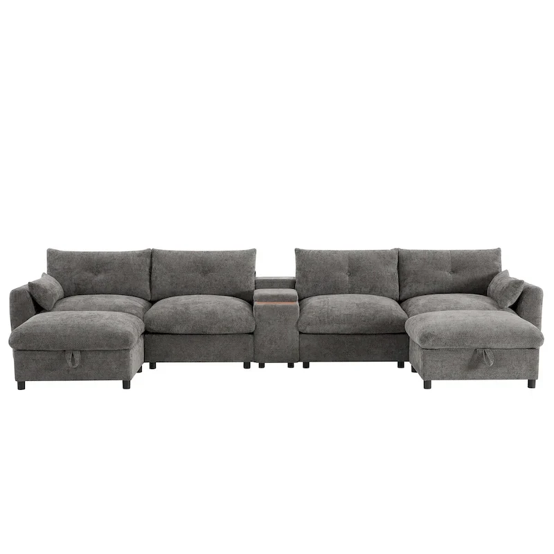 142 Modular U Shaped Sectional Sofa with Storage Ottomans and Console