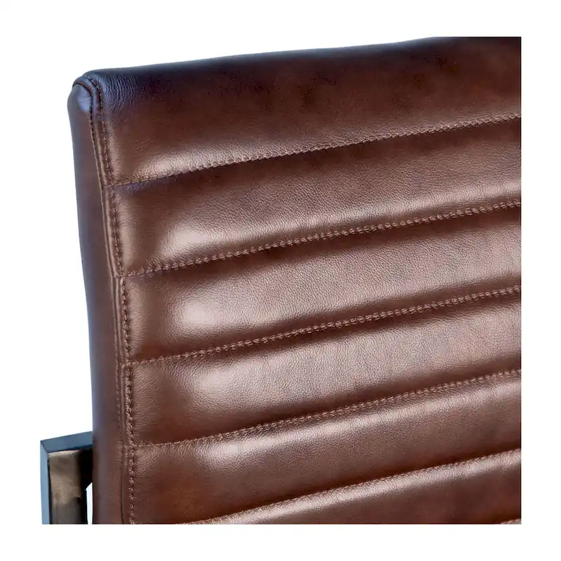 Genuine Full Grain Leather and Steel Modern Dining Arm Chair