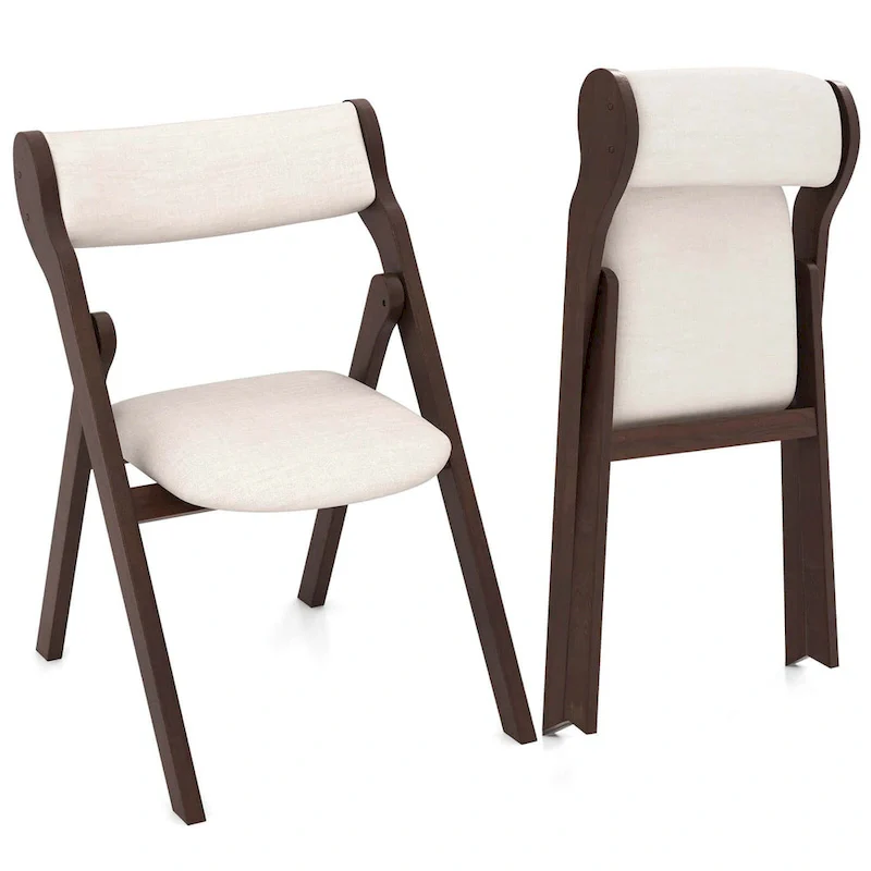 Beige & Dark Brown Folding Chairs - Padded Linen Seat (Set of 2/4)
