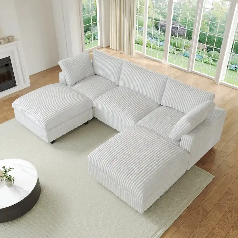 Soft Plush Upholstered Modular Sectional Sofa U-shaped Down Filled Living Room Couch-5 Seaters/6 Seaters