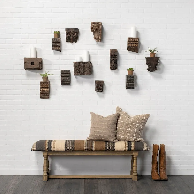 Greenfield I Brown & Beige Patterned Jute w/ Wood Frame Accent Bench - 59W x 14.3D x 19H