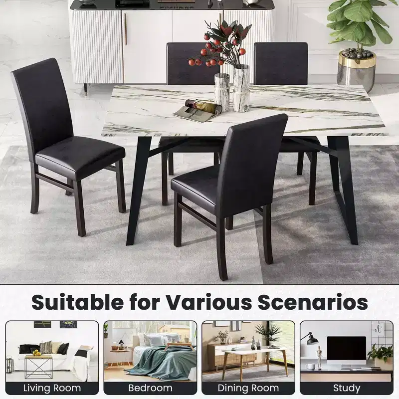 Costway Upholstered Dining Chairs Set of 2/4 PU Leather Armless Solid Rubber Wood Legs