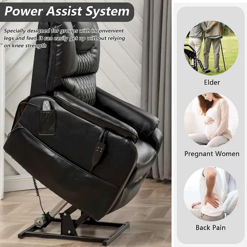 Dual Motor Power Lift Recliner, Brown/Yellow/Black, Heat & Massage, 180°, Seats 1