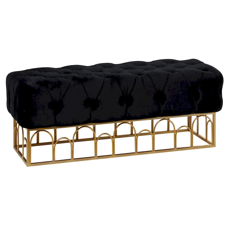 Metal Bench with Gold Base - Black - Roche River Decor - 20W x 49L x 18H