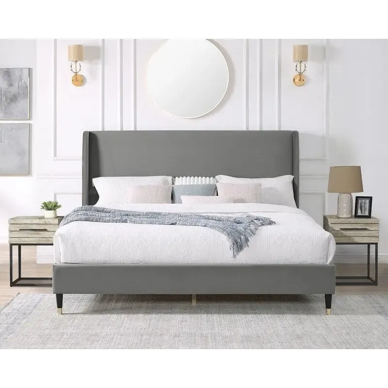 Velvet Wingback Platform Bed,Queen/King Size