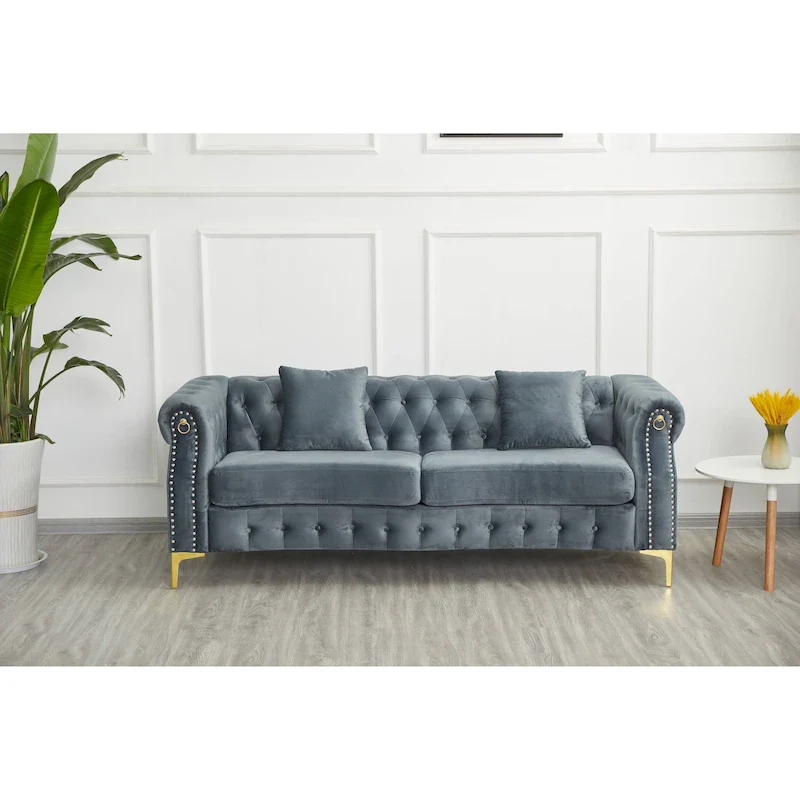 35D x 85W x 30.3H Velvet Chesterfield Button-tufted Sofa
