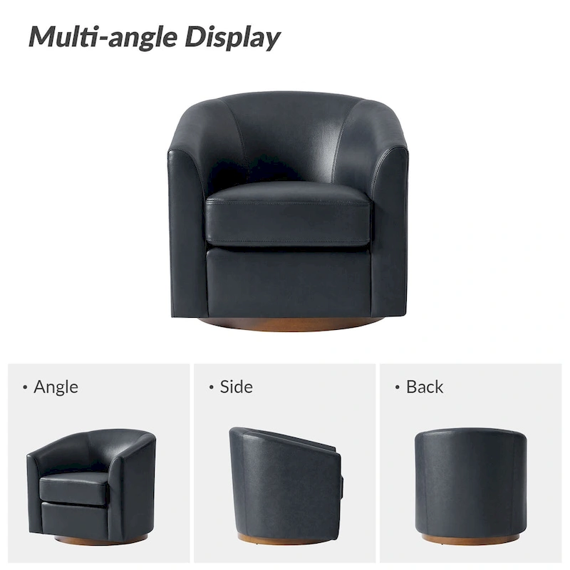 Althea Modern Genuine Leather Swivel Barrel Chair with Solid Wood Base Set of 2 By HULALA HOME