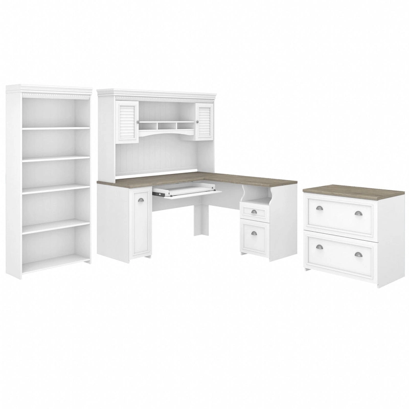 Fairview 60W Desk with Hutch, Cabinet and Bookcase by Bush Furniture