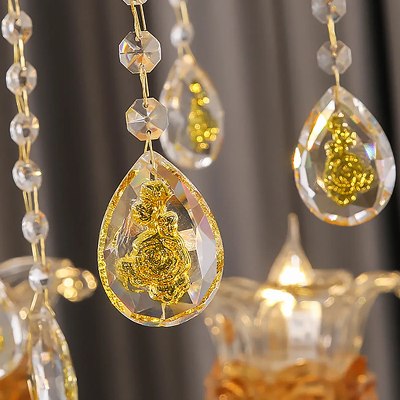 Large Luxury Brass Flower Shape Clear Glass Chandelier