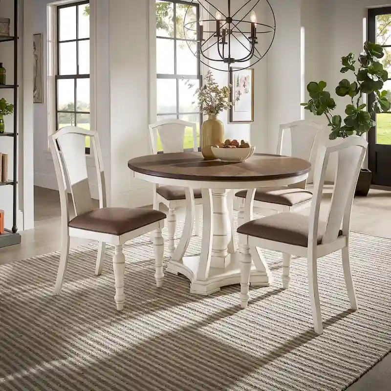 Dual-tone Solid Rubberwood Round Dining Table Set by