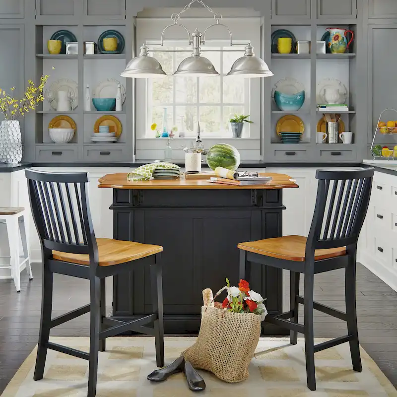 Distressed Oak 3-Piece Kitchen Island and Barstools Kitchen Set