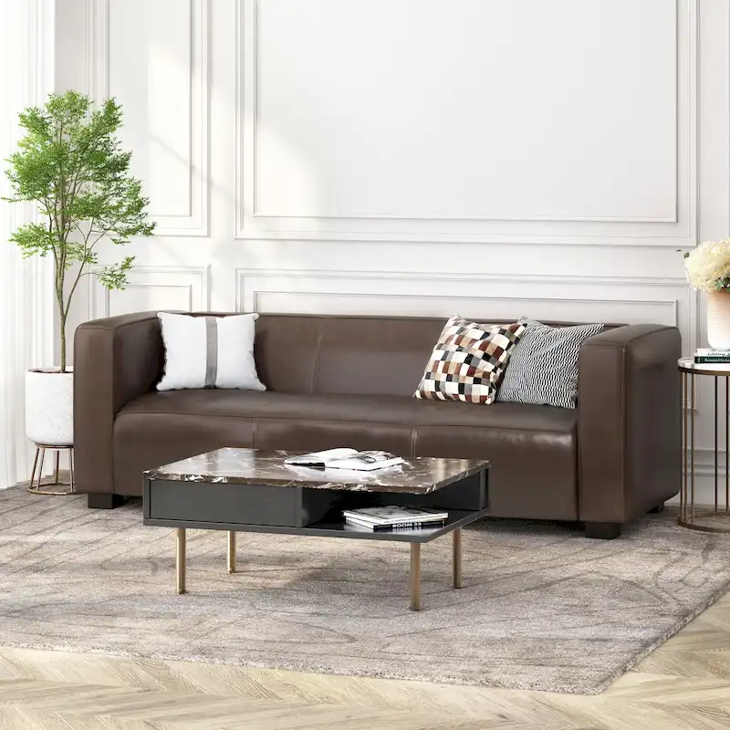 Goyette Faux Leather 3 Seater Sofa by Christopher Knight Home