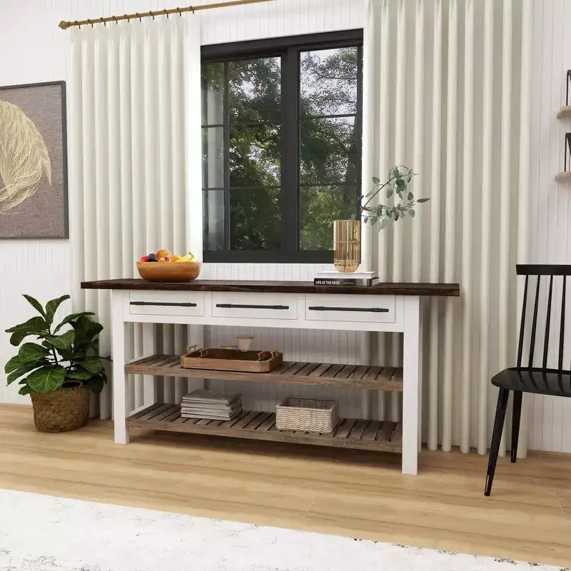 Farmhouse Wood Rectangle Console Table White - Olivia & May