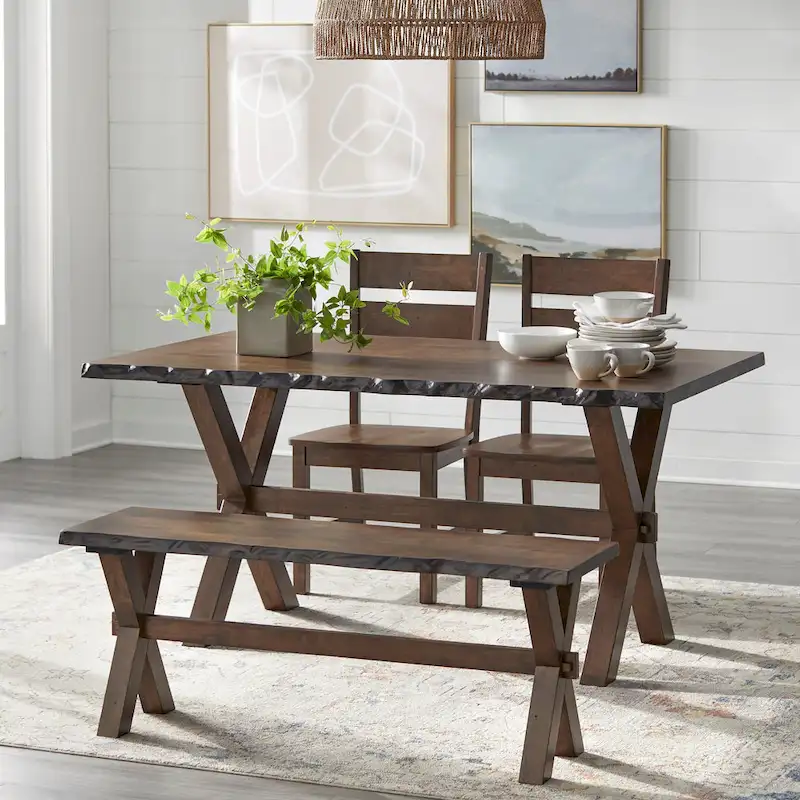 4-piece Solid Wood Dining Set with Bench
