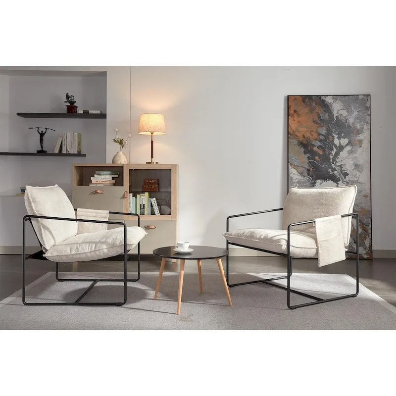 Ouyessir Set of 2 Modern Velvet Accent Chair Linen Sling ArmChair
