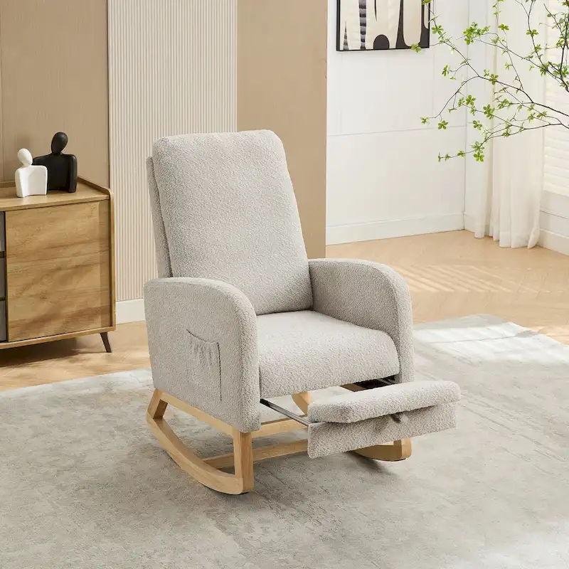 Living Room Rocking Accent Chair with Retractable Footrest