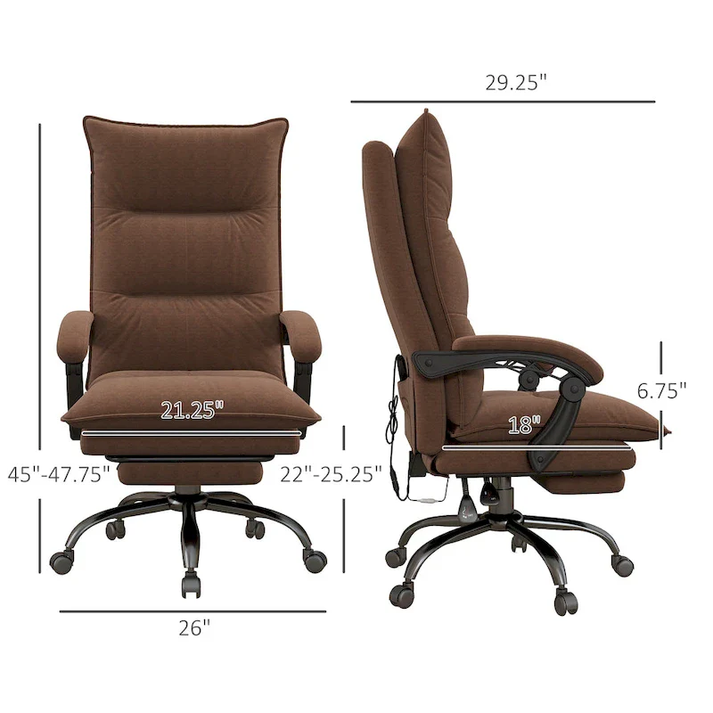 Vinsetto High Back Massage Office Chair with 6 Vibration Points, Heated Reclining Microfiber Computer Chair with Footrest