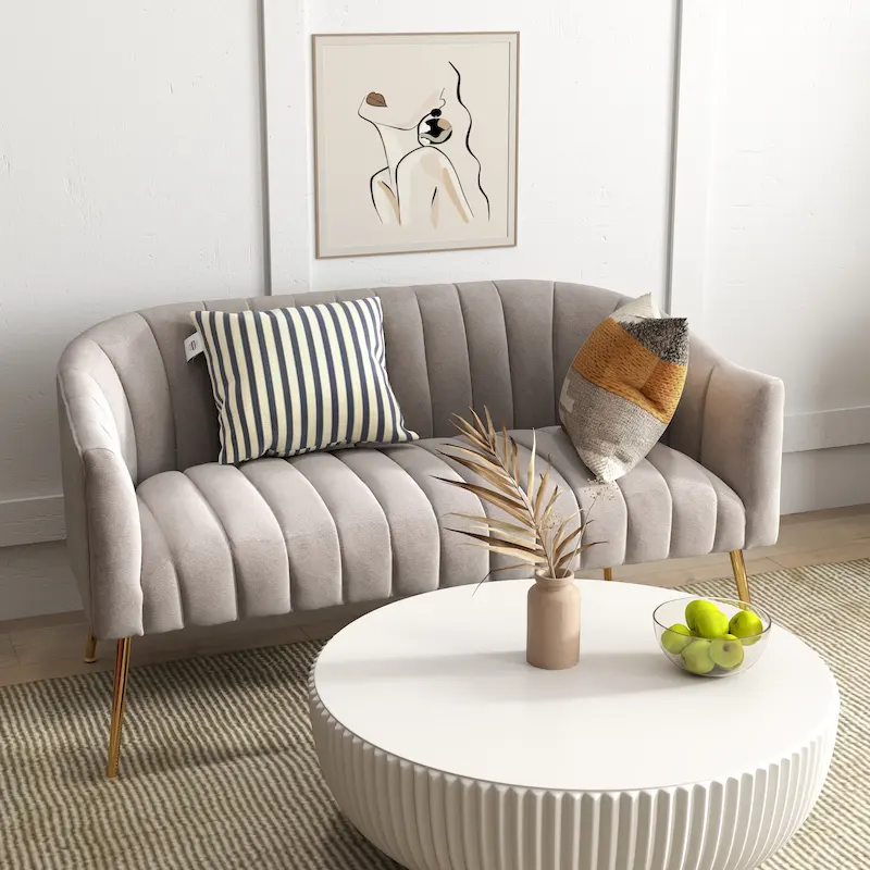 SEYNAR Modern Glam Comfy 50 Metal Legs Curved Sofa 2 Seaters Loveseat with Tufted Back