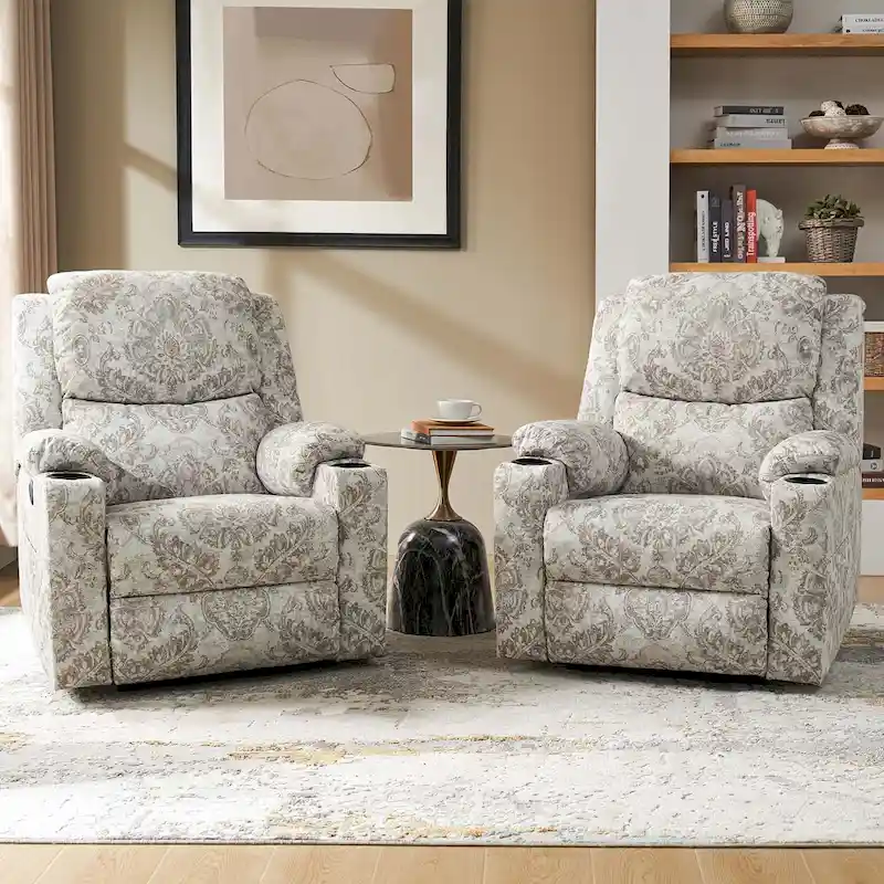 Larry Traditional Floral Dual Motor Heated Lift Assist Power Recliner with Massage Set of 2 by HULALA HOME
