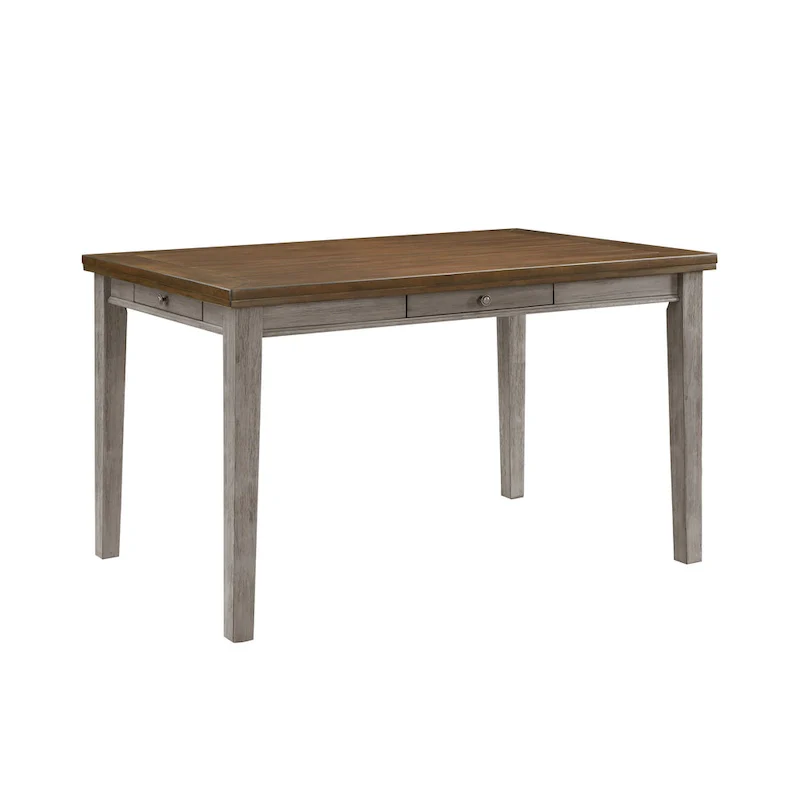 Trea 36 Inch Counter Height Table, 6 Seater, 4 Drawers, Cherry Brown, Gray
