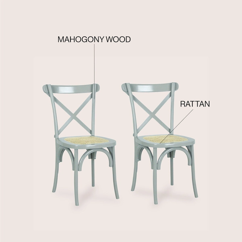 Colmar Classic Traditional X-Back Wood Rattan Dining Chair, Natural (Set of 2) by JONATHAN Y