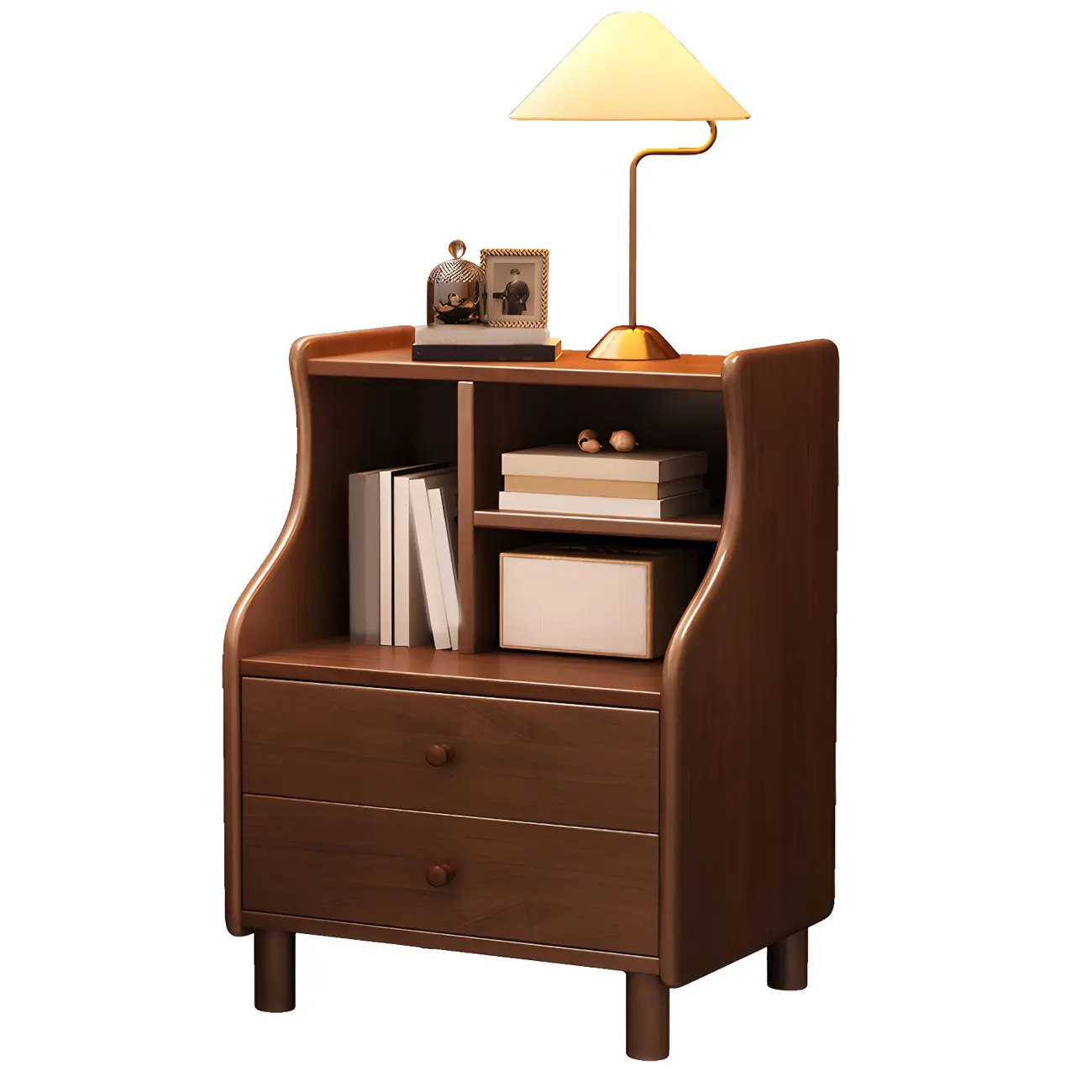 Narrow Versatile 2 Drawers Solid Wood White Nightstand